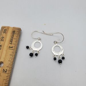 Sterling Silver and Black Bead Dangle Earrings 925